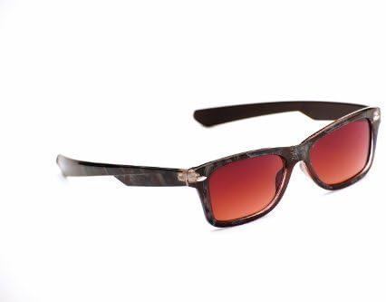 Women's Brown Rectangle Shaped Slim Fashion Wayfarer 'Priory' Sunglasses with Retro Frame Pattern &amp; Brown Smoked Lenses Offering Full UV400 Protection Complete with Cleaning Cloth, Drawstring Pouch &amp; Neck Cord