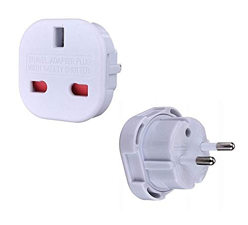 Travel Adapter [Pack of 2] Converts UK Plug to 2 pin (Round) EU Plug - Works in Greece - AAA Products