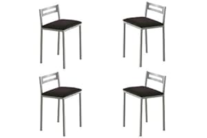 MOMMA HOME Taburetes Altos de Cocina - Pack 4 Taburetes de Cocina, Banquetas Cocina, Sillas Altas de Cocina, Taburete Bar, Material Metal/Ecopiel, Color Plata/Negro, Modelo MOLI, Medidas 34x34x65cm