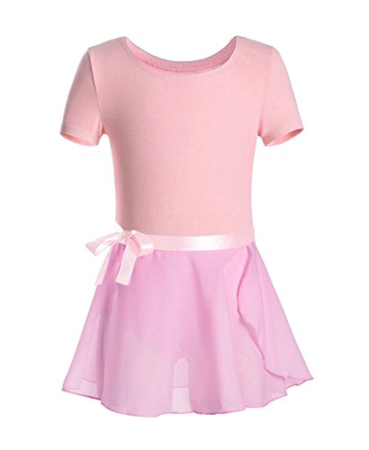 iMixCity Gimnasia Danza Leotardo Traje de Ballet de Manga Larga para Niñas de Ballet Equipamiento Básico con Falda Envolvente (150 (8-10 años de Edad), Z_Rosa?Manches Courtes?)