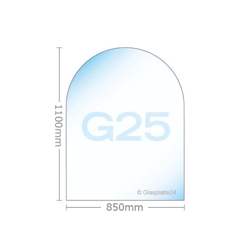 Funkenschutzplatte Form G25 Glasplatte Bodenplatte Kaminplatte Funkenschutz Ofenplatte Kaminglas Funkenschutzplatte 6mm ESG Glas T: 1100mm x B: 850mm - 3