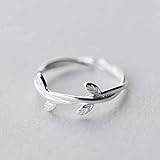 Katylen S925 Silber Ring Weiblich Süß Blatt Offen Ring Persönlichkeit Feiner Baum Rebe Ring Weiblich, S925 Silberring