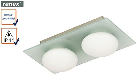 Ranex Bathroom Ceiling Light - Frosted Glass, IP44, Warm White, Includes 2x40W LM