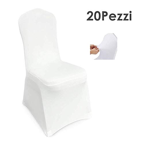 FEMOR Coprisedia con Schienale 20 Pezzi Coprisedie Sala da Pranzo Coprisedia Universale,Lavabile,Elastico Bianco per Matrimonio,Cerimonia,Feste,Ristorante