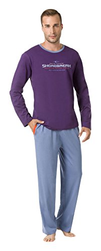 Envie Herren Langer Schlafanzug Shorebreak 100% Baumwolle Pyjama für Männer