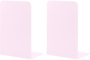 MSDADA Heavy Duty Metal Bookends for Office, School & Home, Anti Slip Book Shelf Holder Bookend Supports for Bookworms Gift (Macaron Pink)