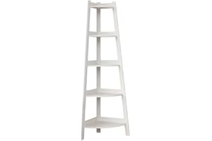 GLFLOW Industrial Rustic 5-Tier White Corner Bookshelf Ladder Shelf Display Stand For Living Room Bedroom Bathroom Or Balcony Plant Display