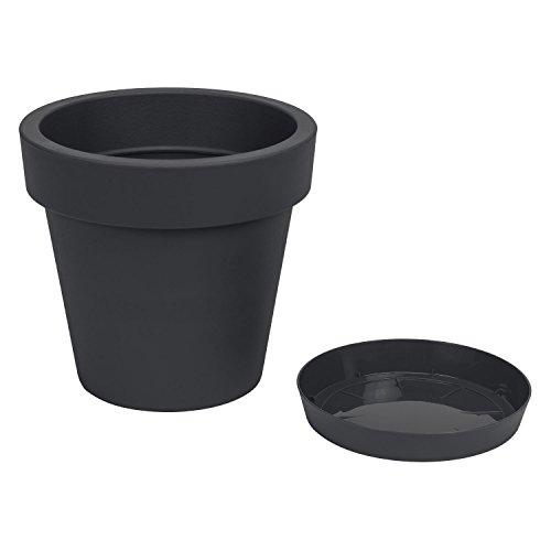 Blumentopf Übertopf inkl. Untersetzer Blumenkübel 24.5 x 23 cm anthrazit Pflanzkübel Pflanztopf Kunststoff Lofly - 3