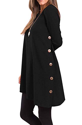 Yidarton Pull Robe Femme Hiver Col V Casual Manche Longue Mini Robes Tunique (Z-Noir, M)