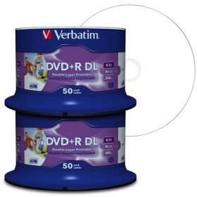 Verbatim DVD Double Layer DVD+R DL 8.5 GB / 240 min 8x, Full printable White No ID, 100 Stück in Cakebox
