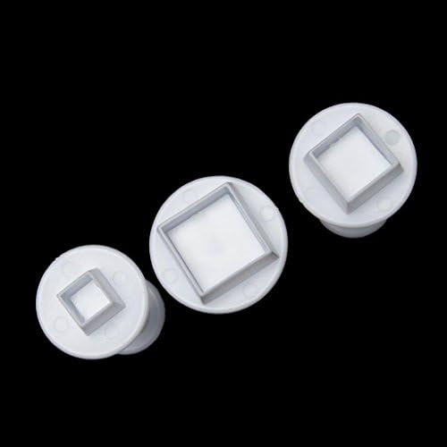 JuShen 3Pcs/Set Square Shape Cake Plunger Fondant Sugarcraft Decorating Cutters Tools (White)