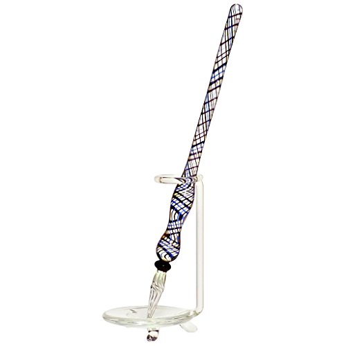 Glasfederschreiber, Glasfeder „SCHILLER“ blau/schwarz mit Streifen, L=17cm, handgeformter Glasfüller – ein Unikat (ART GLASS powered by CRISTALICA) - 3