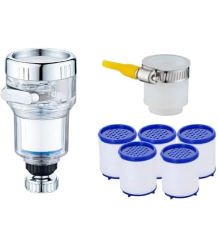 Lot de 2 Filtre à Eau pour Robinet 360°,Filtre à Eau pour Robinet avec 10 Éléments Filtrants Interchangeables en Coton,Détartreur de Robinet pour la Cuisine,L'évier,la Maison et la Salle de Bain