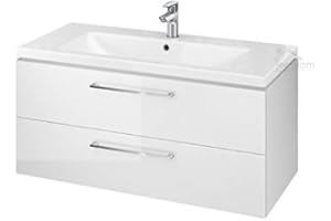 ‎ECOLAM ECOLAM Badmöbel Waschtisch Waschbecken Como 60/80 / 100 cm + Schrank Lara Waschbecken mit Unterschrank 2 Schubladen weiß glänzend (100 cm)