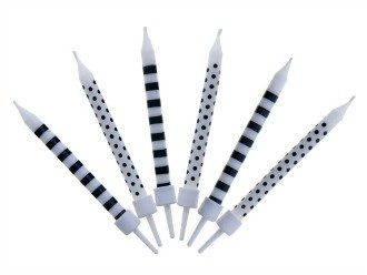 Geburtstagskerzen 6 Stück schwarz- weiß mit Punkten und Streifen - 2