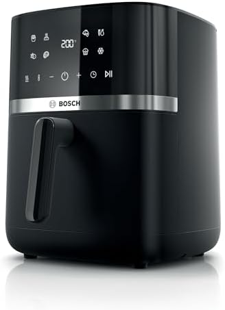 Bosch Serie 4 Friggitrice ad Aria MAF462B0, Air Fryer 6,1 L, 7 Programmi, Doppia Resistenza, Funzioni Defrost e Mantenimento in Caldo, Touchscreen, Cottura fino al 60%* Più Veloce, Nero