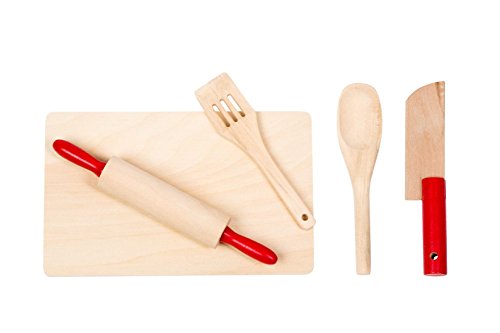 Glow2B Germany Utensili da Cucina in Legno 5 PZ. - Mattarello - Tagliere in Legno - Spatola da Cucina - Cucchiaio da Cucina - Coltello
