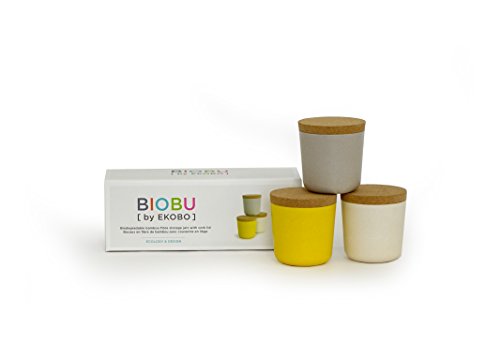 BIOBU by EKOBO 34727 3er-Vorratsdosen-Set S (3 x 240 ml), stone / weiß / lemon - 2