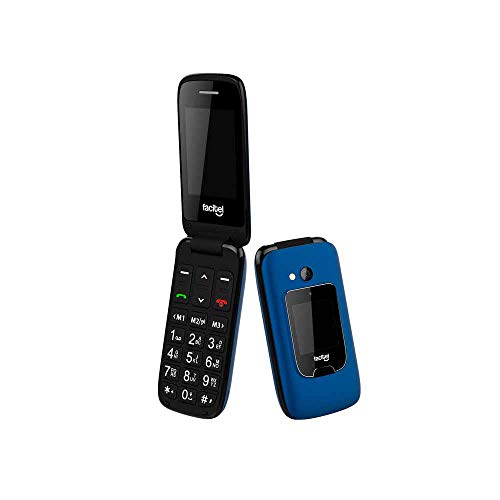 Facitel FS26 - Teléfono móvil fácil Uso para Personas Mayores con Tapa, 2 Pantallas, Botón SOS, Bluetooth y Amplificador de Sonido (Azul)