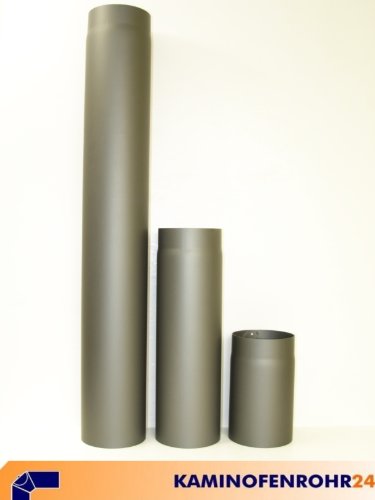 Ofenrohr Verlängerung mit Drosselklappe 500 mm Ø 120mm grau gussgrau polierte und geschliffene Nähte - 2