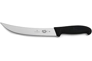 Victorinox Fibrox Cuchillo de matanza, cuchillo de despiece largo para trocear grandes piezas de carne, 20 cm, hoja curva, afilado, acero inoxidable, negro