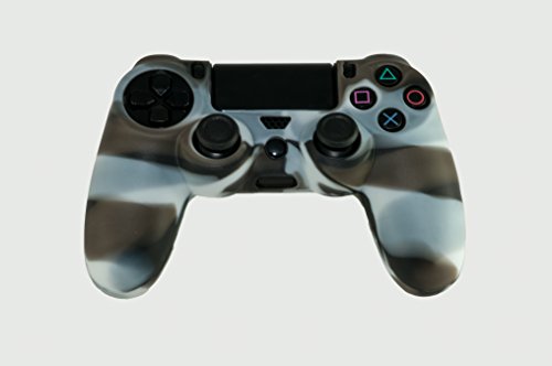 GAMINGER Protector camuflado suave de silicón de gel para Control Dualshock de Sony PlayStation 4 PS4 - blanco y gris