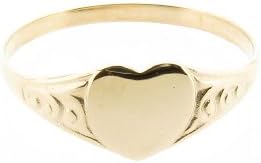 9ct Yellow Gold Children's Fancy Heart Signet Ring Size H - Made in England