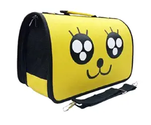 Petlicious & More Shoulder Hanging Bag Pet Carrier | Dog Carrier | Cat Carrier - Breathable Barrel Printed Sling Outdoor Travelling Bag (Size - Medium, Design - Yellow Smiley)