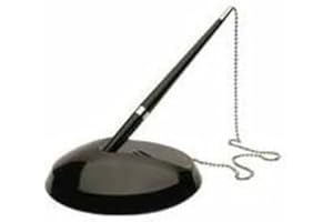 HAINENKO 3xReception Pen Desk Set On Chain With Stand- Black Counter Pen + Free Refills