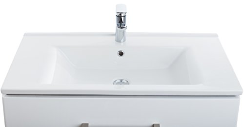 Waschplatz Badmöbel Set WILHELM Weiß | 60 x 50 x 45 cm (BxHxT) | Keramik Waschbecken | Waschtisch-Unterschrank | Hochglanz Lackierung Weiß Echtlack | Edelstahl Griffe | Vollauszüge | Soft-Close | Montagefertig vormontiert - 5