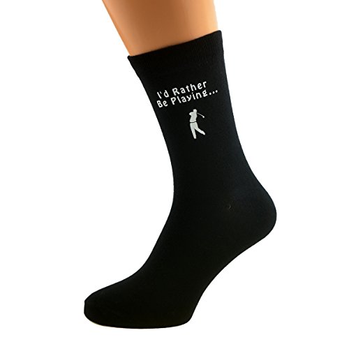 I'd Rather be Playing Golf with Golfer Image Design Mens Black Cotton Rich Socks