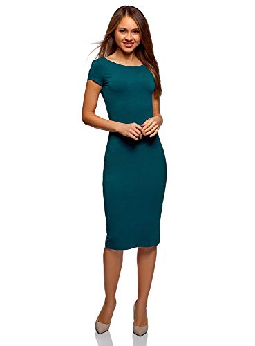 oodji Collection Mujer Vestido Midi con Escote en la Espalda, Verde, ES 38 / S