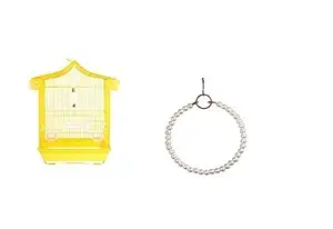 Bird Cage for Love Birds and Finches + Bird Toys Free!!! / Size : L-43 cm X W-28 cm X H-44 cm/TAIYO PLUSS DISCOVERY (Yellow)