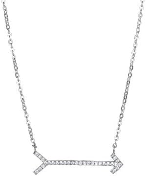 Silver 18" with Rhodium Finish Straight Slender Si deways Arrow Fancy Necklace