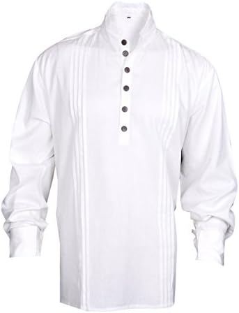 MyGothicShop Men's Pirate Renaissance Shirt Medieval Caribbean Hippie Costume Small Off-White