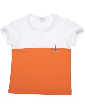 Oceankids T-shirt Maglietta di Cotone Biologico da Bambina in Stile Marinaio con Collo Rontondo e Tasca