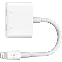 Belkin Rockstar - Adaptador de audio y carga Lightning (permite audio y carga simultánea por conexión Lightning, certificación MFi, compatible con iPhone X/8 Plus/8/7 Plus/7), blanco