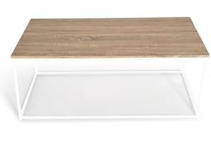 IDMarket - Couchtisch, rechteckig, Detroit 113 cm, Industrie-Design, Holz und Metall, Weiß