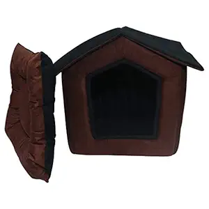 Dogerman Foldable Velvet Fabric Dual Brown Black Color House/Hut for Dogs & Cats Length 45 cm Width 48 cm Height 53 cm (Medium, Brown-Black)