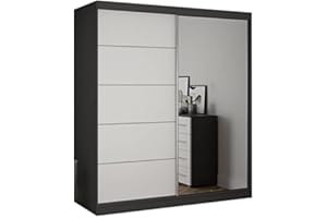Fabryka Mebli Idźczak Schiebetürenschrank, eleganter Kleiderschrank Schrank Garderobe Spiegel Bella 03, Schlafzimmer- Wohnzimmerschrank Schiebetüren Modern Design (Graphit/Weiß)