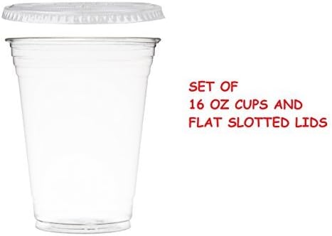 Ultra Clear 16 Oz Hard Plastic Cups with Flat Lids for Smoothie, 50 Sets by ChefTown