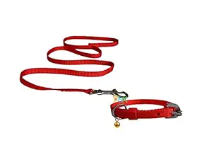 PSK PET MART Adjustable Soft Nylon Paw Plain Strip cat & Dog Collar & Leash Set with Bell for Puppies 10 mm (Color May Vary)