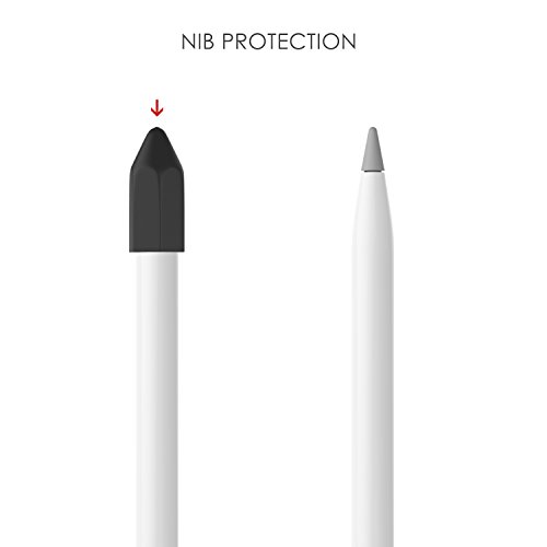 MoKo Apple Pencil Stift Kappehalter – Premium soft Silikon Schutzkappe/ Schreibfeder-Abdeckung/ Halterung / mit Spitzen Ersatzspitzen Halter für Apple iPad Pro Pencil, Schwarz - 5