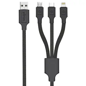 pTron Solero 331 3.4Amps Multifunction Fast Charging Cable, 3-in-1 USB Cable Micro USB/Type-C/iOS, Made in India, Durable & Strong & Tangle-free 118cm in Length (Black)