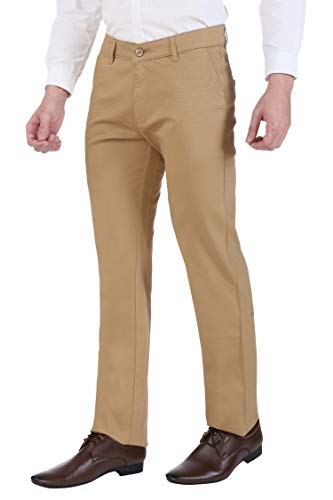 Ruan Slim fit Formal Trousers for Mens Stretchable, 98% Cotton-2% Elastane for Little Stretch, Dobby Design Black Trousers Men (TDKH36-RL)