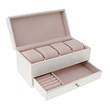 Fenteer 1 Stück PU-Leder-Uhrenbox Schmuckaufbewahrung Schmuckschatullen Wohnaccessoires Deko Aufbewahrungsboxen - Beige