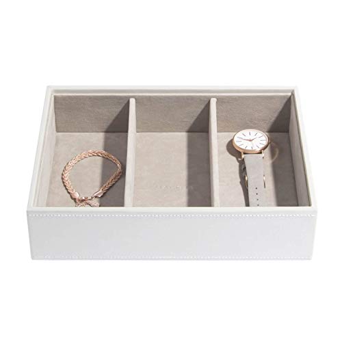Stackers classic size |caja de la joyería organizador con 3 secciones profundas para relojes y pulseras, blanco con forro de terciopelo gris