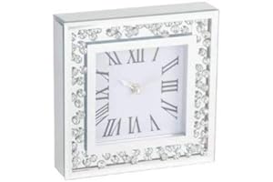 Biznest Floating Crystal Clock Loose Diamante Desk Clock Elegant Diamond Roman Table Clock Nearly Silent 20Cm