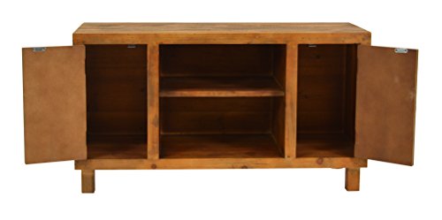 ts-ideen TV-Bank Lowboard HiFi-Schrank Vintage Antik Shabby Design Used Style Massivholz braun zwei Türen mit buntem Muster - 4