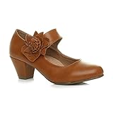 100% Echtes Leder Futter Ajvani Damen Mitte Blockabsatz Lederfutter Komfort Blume Mary Jane Schuhe Größe 9 42